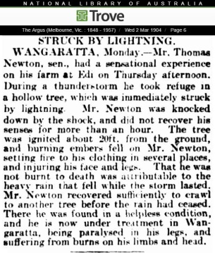 1904 - Thomas Newton Struck by Lightening